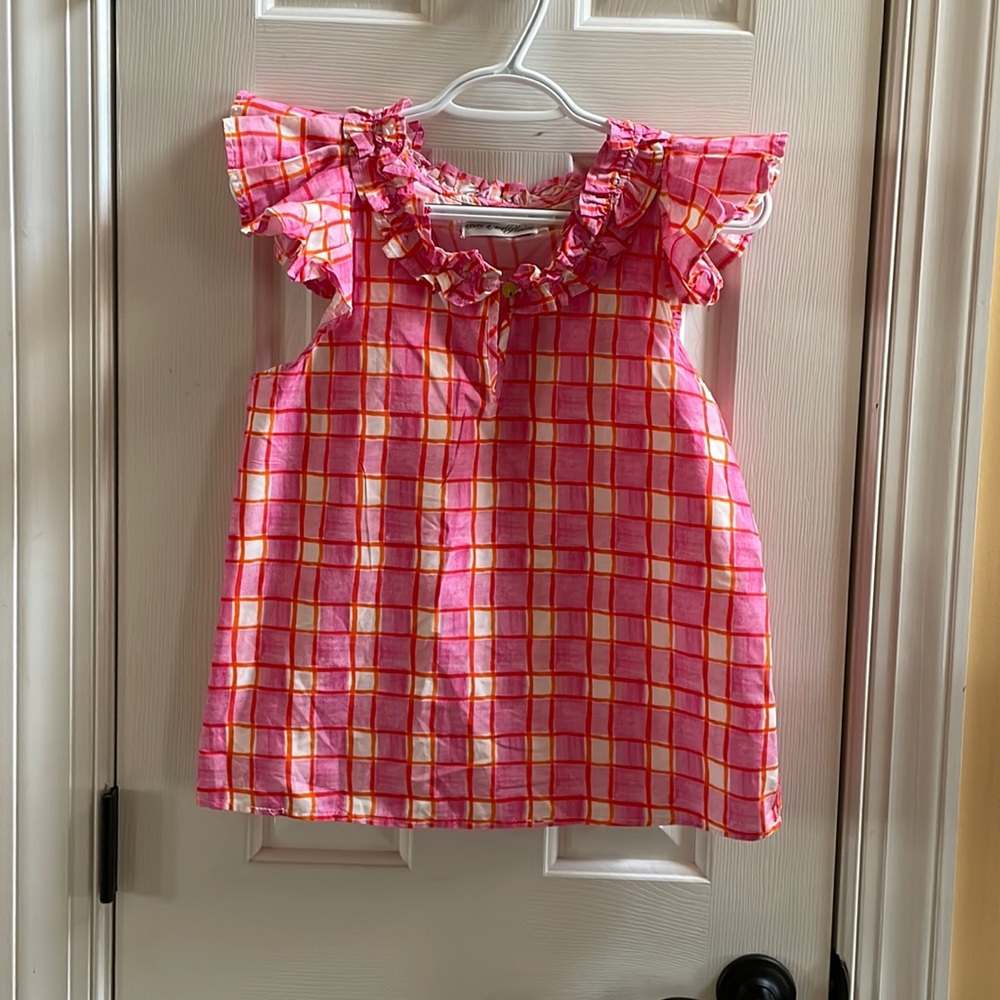 Pink Plaid Ruffle Neck Tank Top